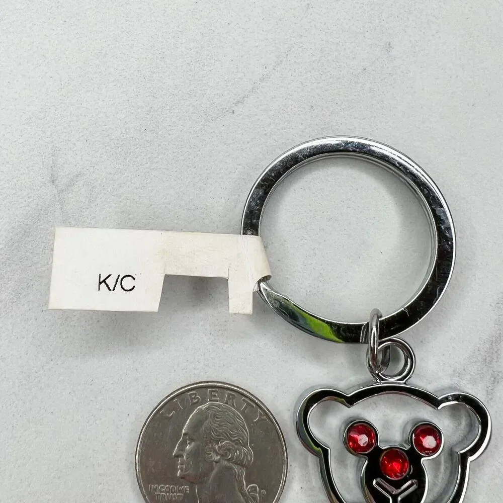 Silver Tone Red Rhinestone Bear Las Vegas Souvenir Keychain Keyring